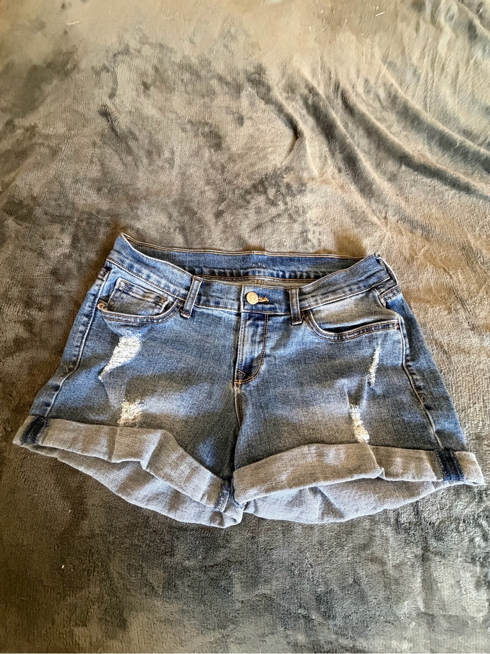 Old Navy Distressed Blue‎ Rolled-Hem Denim Shorts
